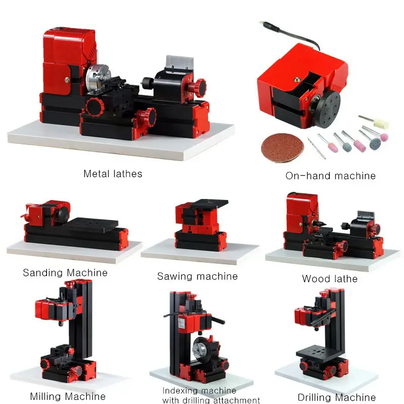 8 In 1 Mini Multipurpose Machine 12VDC 24W 2A 20000r/分Metal Wood Lathe Drilling Sanding Turning Milling Sawing Machine