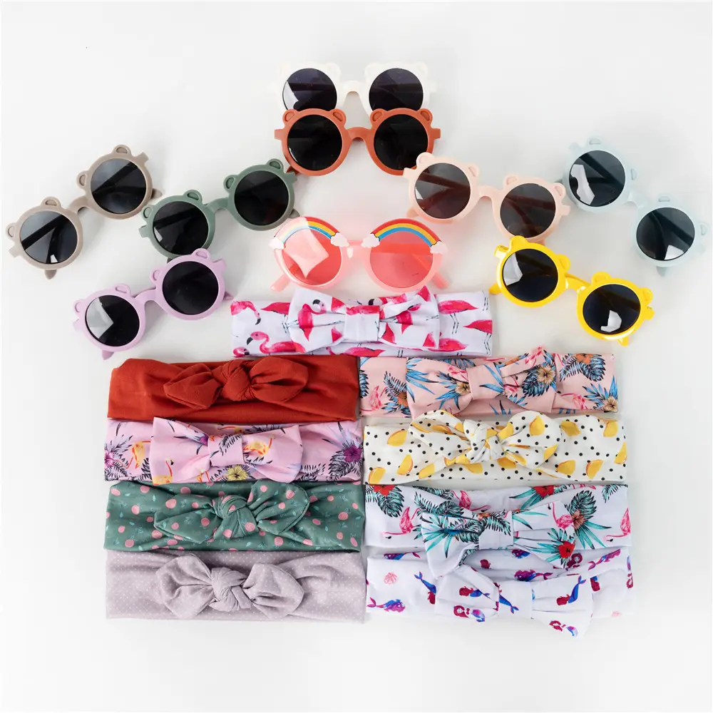 아기 소녀 머리띠 아기 머리 활 태양 안경 세트 꽃 모양 활 야외 사진 액세서리 선글라스 태양 안경