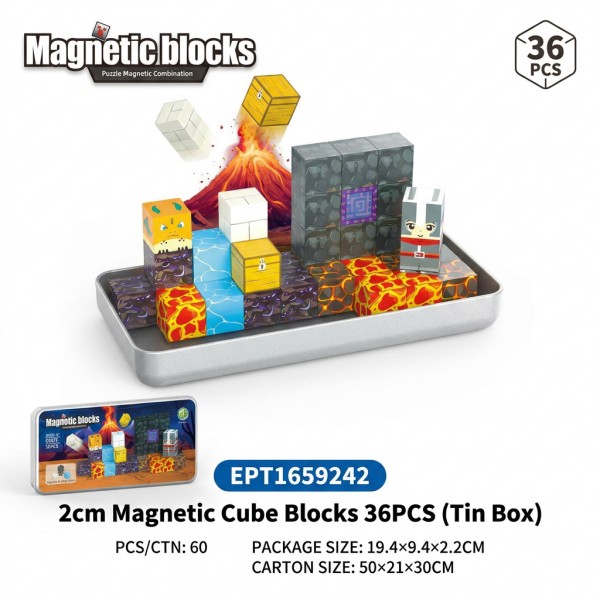 EPT1659242-2ซม. บล็อกแม่เหล็กทรงลูกบาศก์ 36 ชิ้น (กล่องดีบุก) (60 ชิ้น/ลัง)