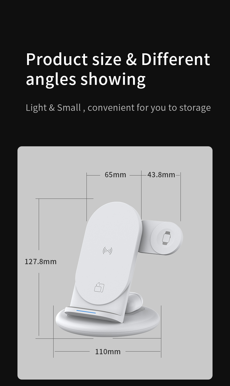 WiWU 3 in 1 wireless charger stand for mobile phone smart watch 20W fast charge desktop stand charger