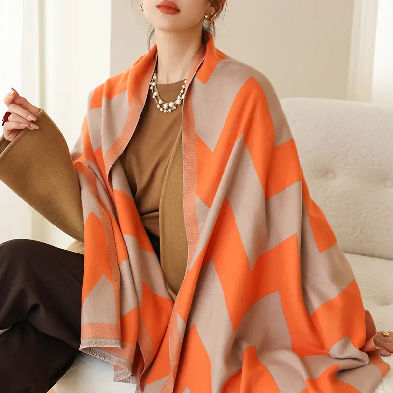 Autumn and Winter Women Scarf Oversized Tartan Long Cashmere Scarves Comfortable Breathable Letter Stripe Daily Wear Shawls