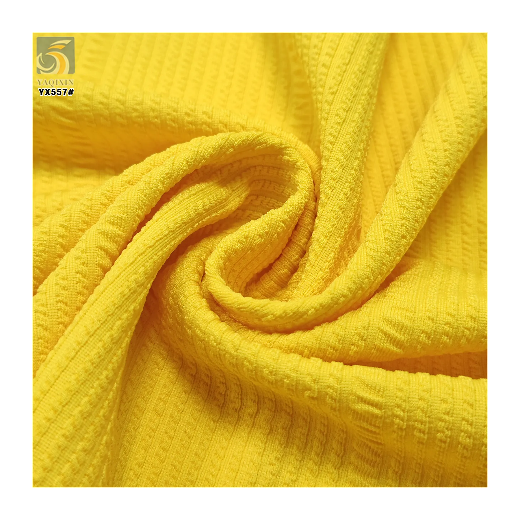 YX557-1 94% Polyester 6% Spandex Rib Knit Fabric Sport 250g Yellow Snakebone Pattern Stretch Jacquard Single Knit Fabric 165cm