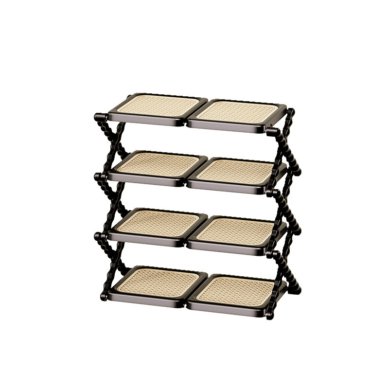 4-layer double-board rattan folding shoe rack