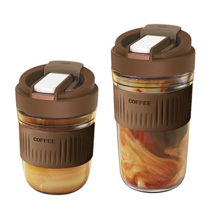 ถ้วยแก้วกาแฟลายทางแบบเรียบง่ายพร้อมฝาและหลอดถ้วยชาแบบมีฟองโปร่งใสแก้วน้ำผลไม้แก้วมอคค่าถ้วยใส่อาหารเช้า - Product Image 3