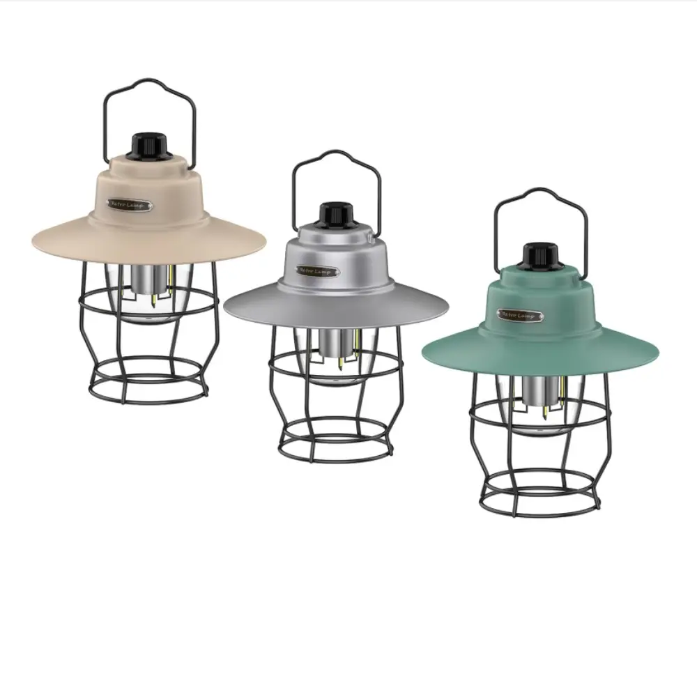 ポータブルヴィンテージLEDキャンプランプ屋外ハンギングテントライトType-C充電式レトロ装飾ランタンパワーバンク機能付き