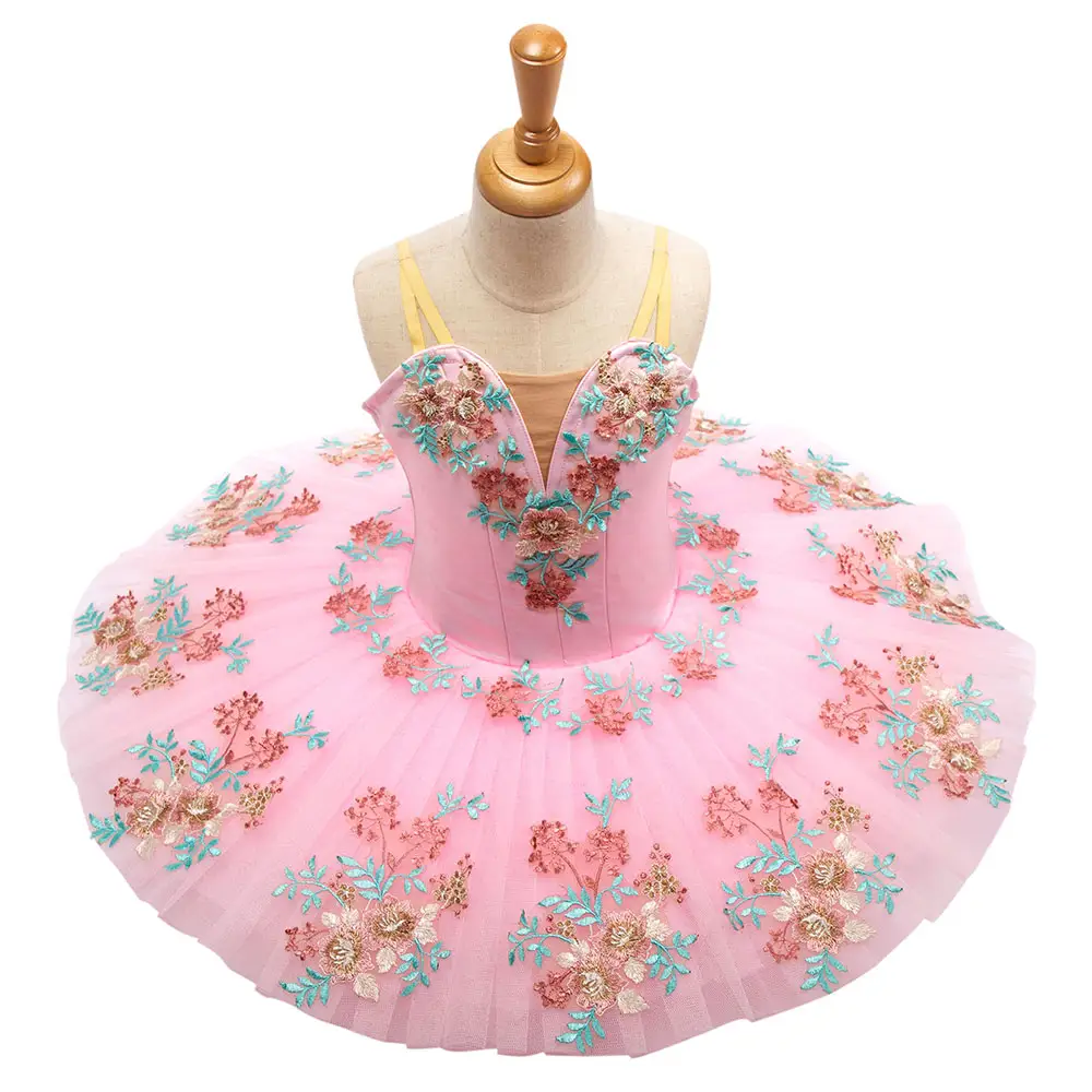 Tutu de bailarina profissional t0046, vestidos de dança infantis, com estampa de flores, rosa, tutu, profissional, para meninas