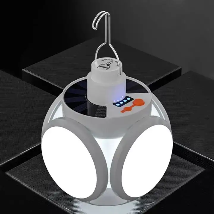 Venda quente Trabalho Luz Pendurar Tenda lâmpadas Portátil Futebol Solar Bulbo Multifunções Dobrável Usb Luz Led Solar Recarregável