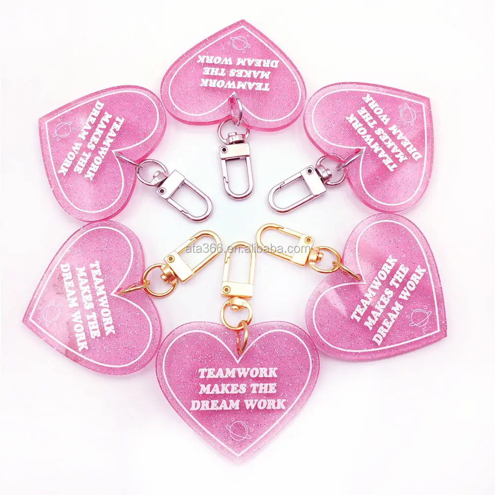 4 nuovo portachiavi in plastica con cuore rosa portachiavi in acrilico personalizzato Design personalizzato portachiavi in acrilico bianco stampa portachiavi in acrilico olografico