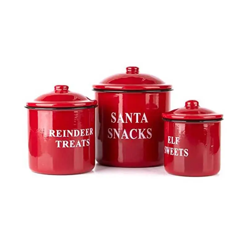 Enamelware da cucina di colore rosso logo personalizzato dell'annata dello smalto di tè scatola di immagazzinaggio canister set con smalto coperchio