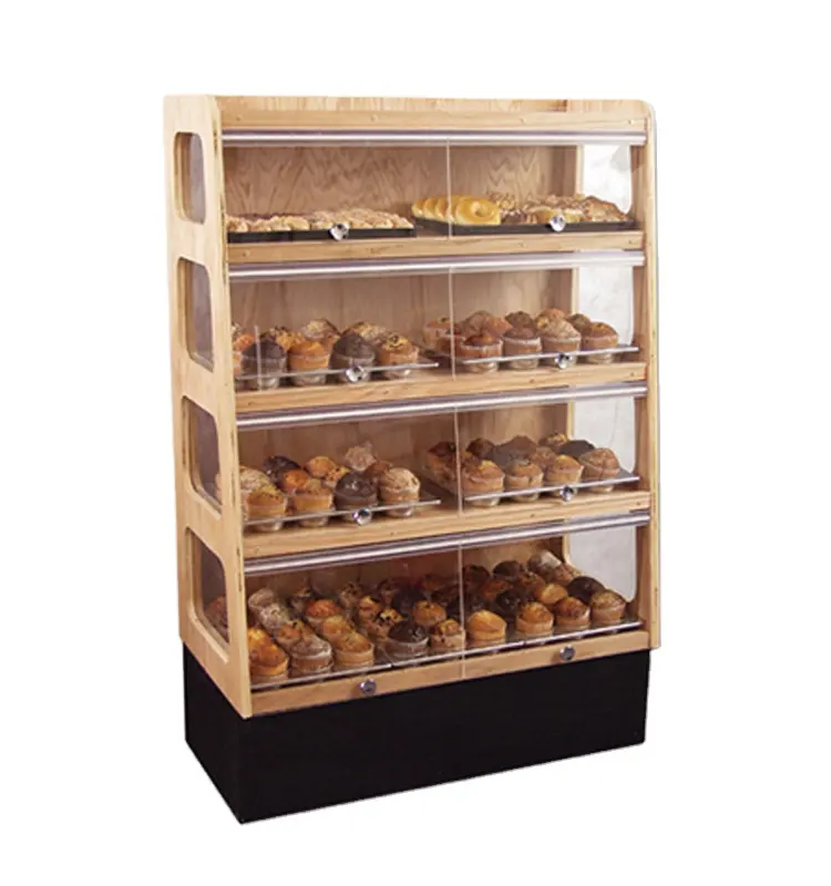 Custom Made Free Standing Food Retail Store Sliding Glass Wood Bakery Bread Cake Display Cabinet