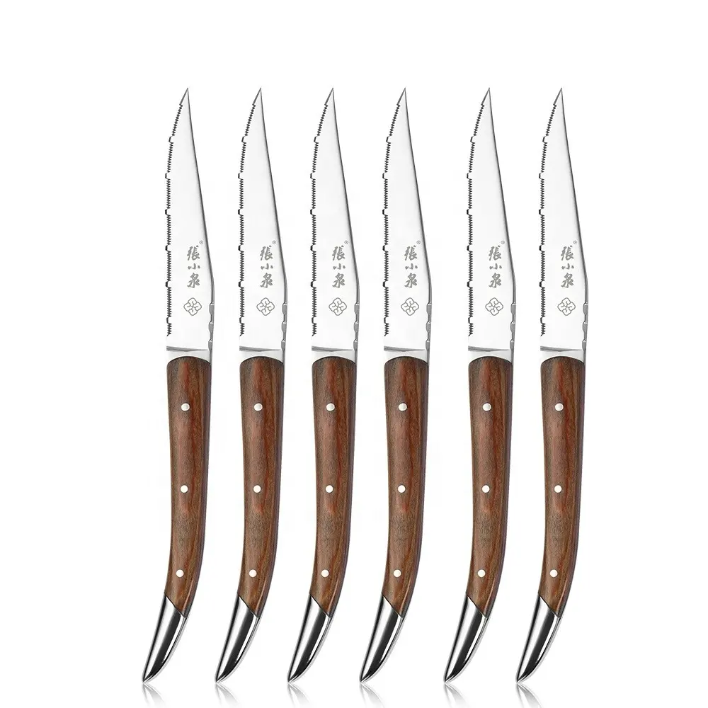 Dishwasher Safe Premium Stainless Steel serrated Blade Polished Sharp Table Dinner Cutlery Laguiole Steak Knives set wood handle