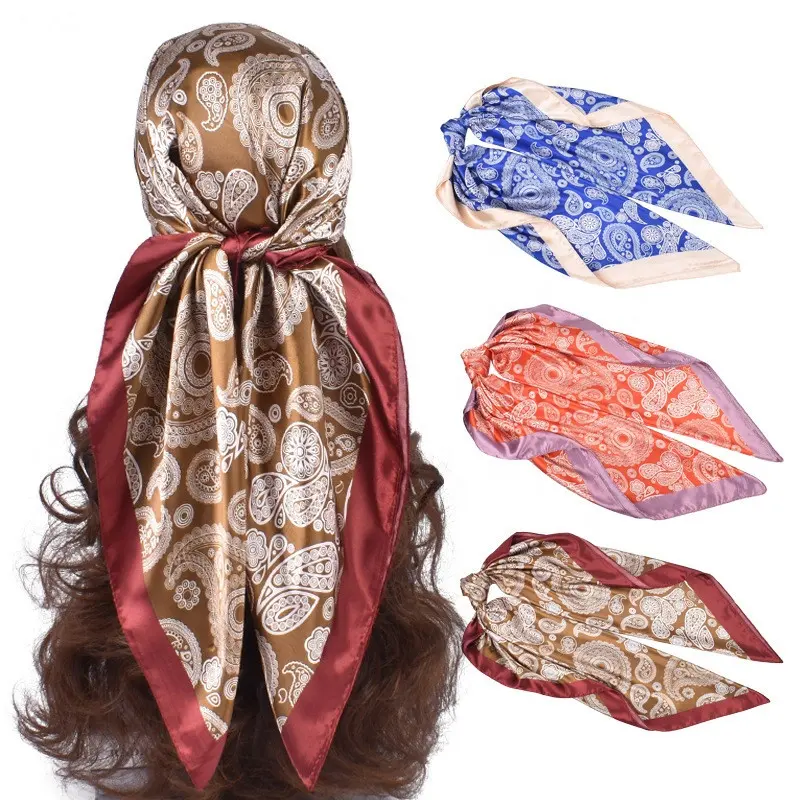 Pañuelos de satén de seda para mujer, pañuelos cuadrados con logotipo personalizado por sublimación, elegante, envío rápido