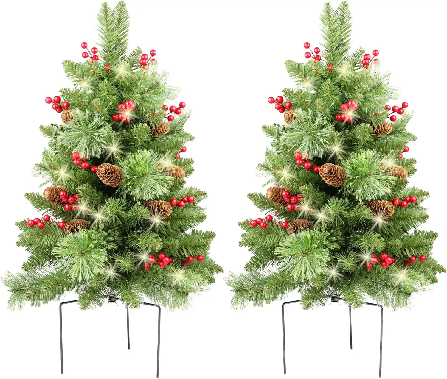 Camino Artificial de 30 pulgadas, árbol de Navidad con bayas rojas, cono de pino para decoración al aire libre
