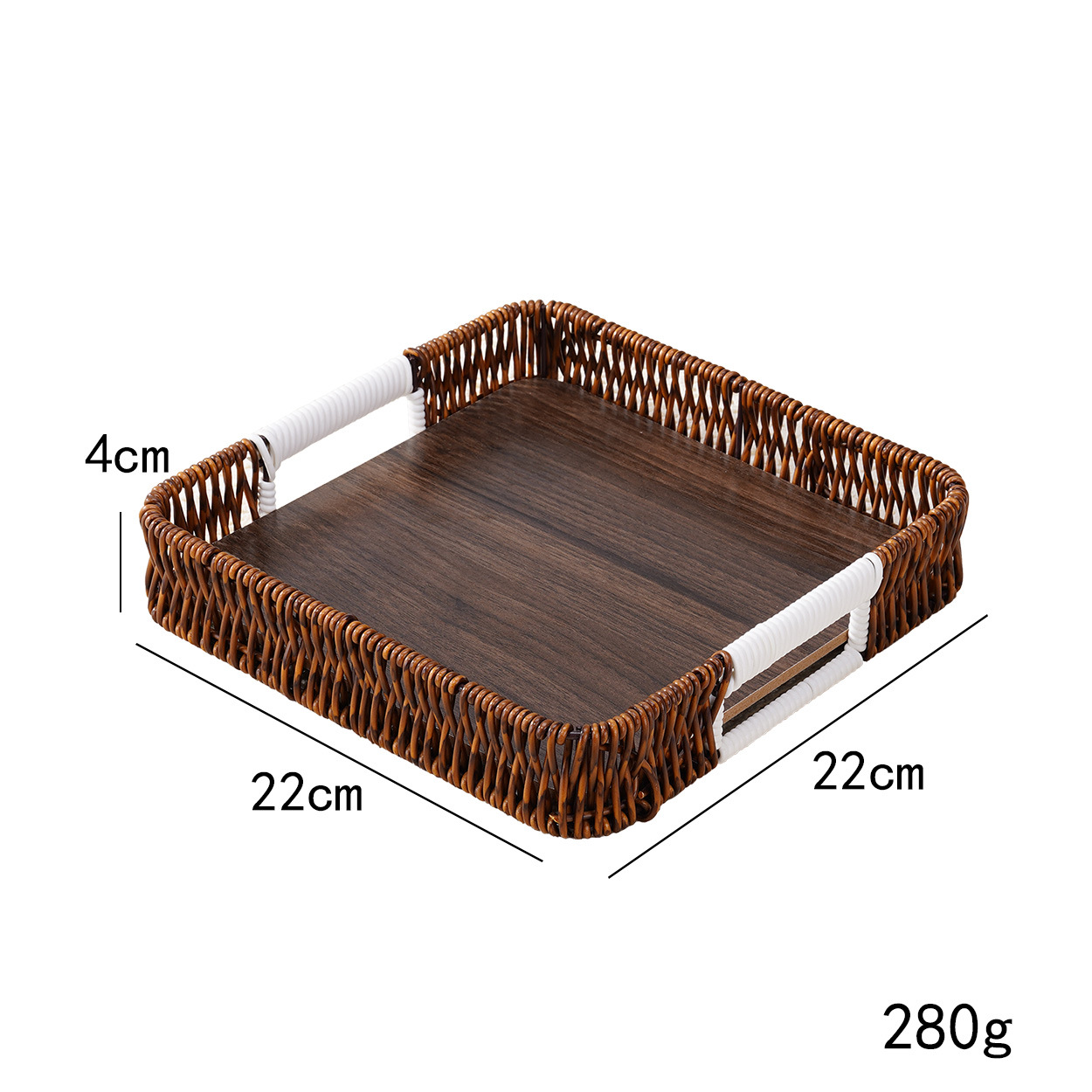 Bandeja de madera cuadrada, color intenso, con forma de trompeta - 22*22*4cm
