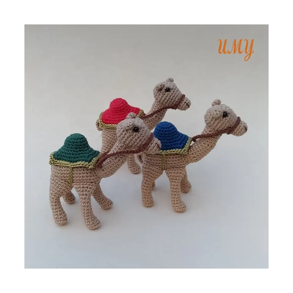 Doğuş seti örme yumuşak tığ Amigurumi özel peluş örgü pamuk şeyler bebek el yapımı Eid doldurulmuş oyuncak deve
