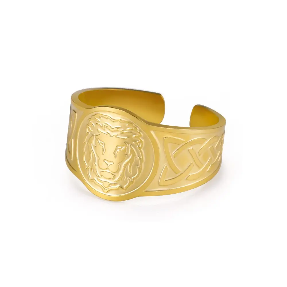 Venta al por mayor punk celta nudo animal tamaño ajustable oro Acero inoxidable joyería hombres personalizado grabado cabeza de león anillos abiertos