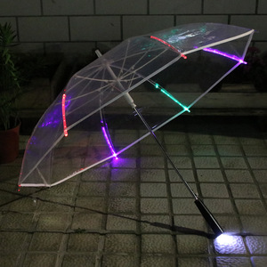 热卖多合一透明发光二极管雨伞彩色搞笑闪光自动开伞促销礼物