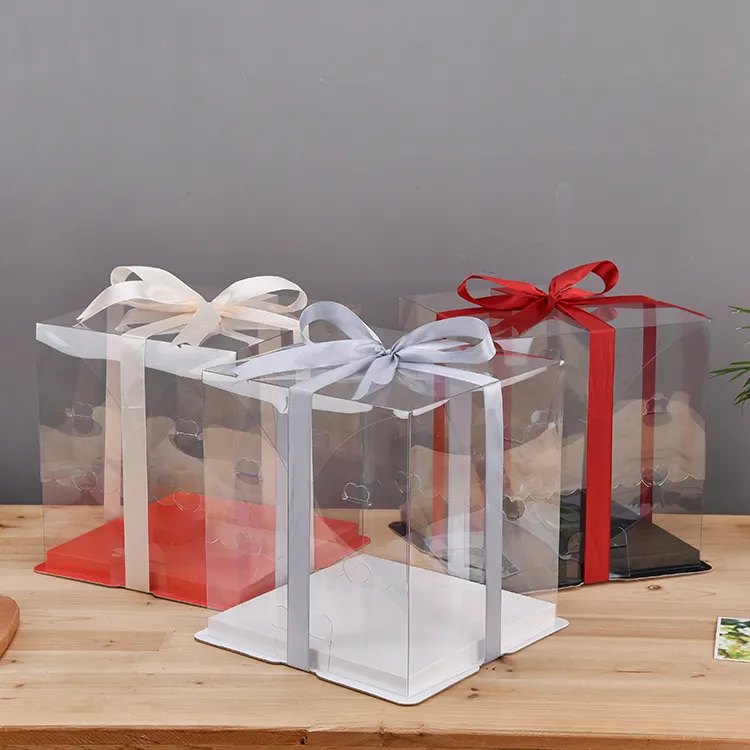Caja transparente cuadrada de alta calidad PET12 ", caja de lujo para pastel de boda, cajas de pastel de cumpleaños