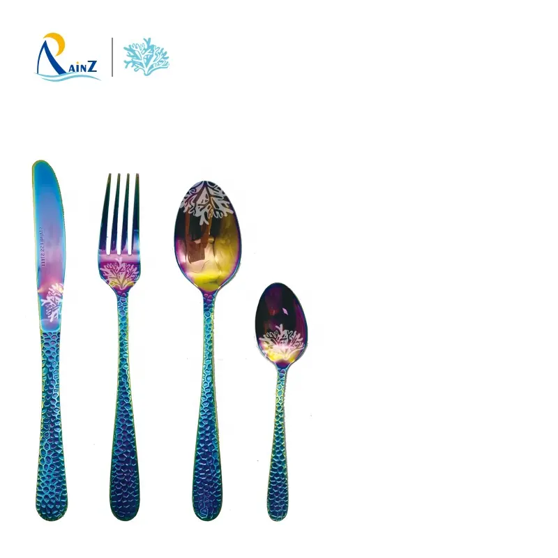 Conjunto de talheres de aço inoxidável, chuva z benthic faunal temático doméstico hotel utensílios de mesa conjunto de cores arco-íris faca de alta qualidade colher garfo de aço inoxidável