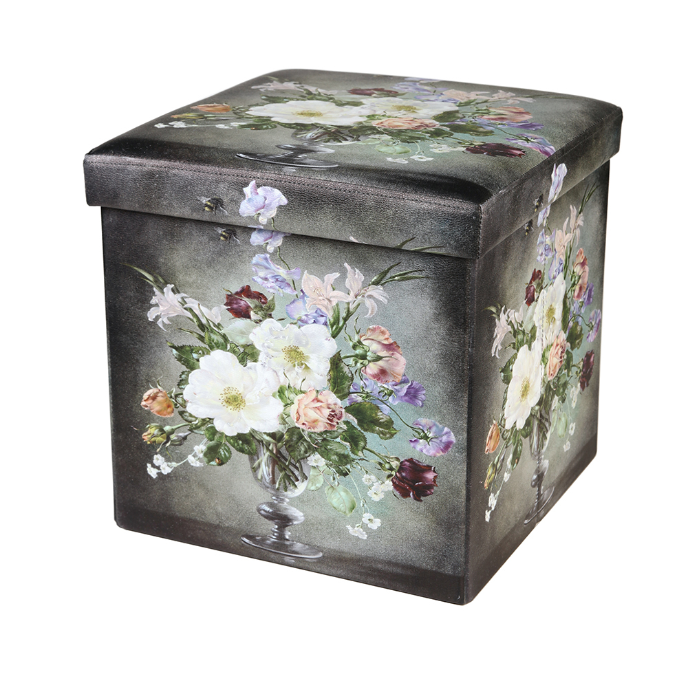 retro floral designs foldable stool high quality ottoman leather storage ottoman and new pouf chair living room