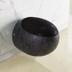 Cute Egg Shape Embossed Black Wall Hung <strong>Toilet</strong> with Buffer Cover Discounted Prices - Product Image 1