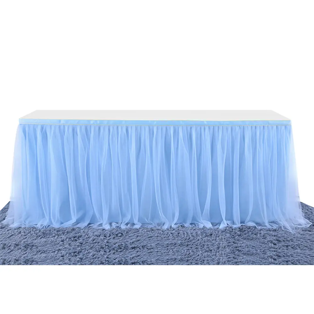 Falda de mesa de tul, malla de hilo decorativa, cubierta de 2 capas para mesa redonda rectangular, decoración para fiesta, Baby Shower