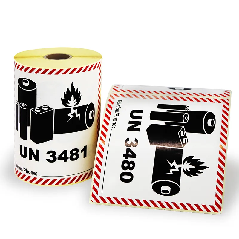 Etichetta adesiva per sostanze pericolose con stampa personalizzata UN 3480 3481 etichetta adesiva di avvertimento 4x4 pollici per cartone di spedizione
