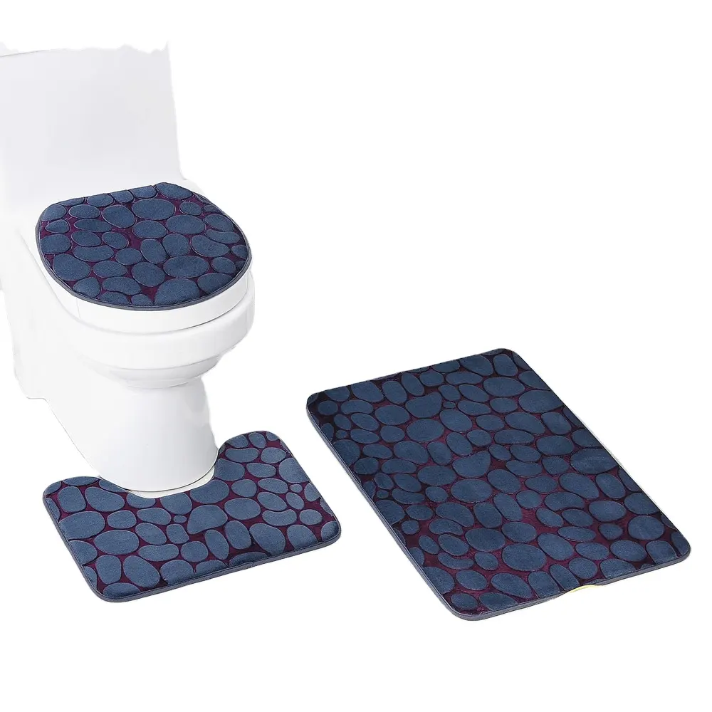 Gran oferta lavable de espuma de memoria de 3 piezas conjunto de alfombra de baño