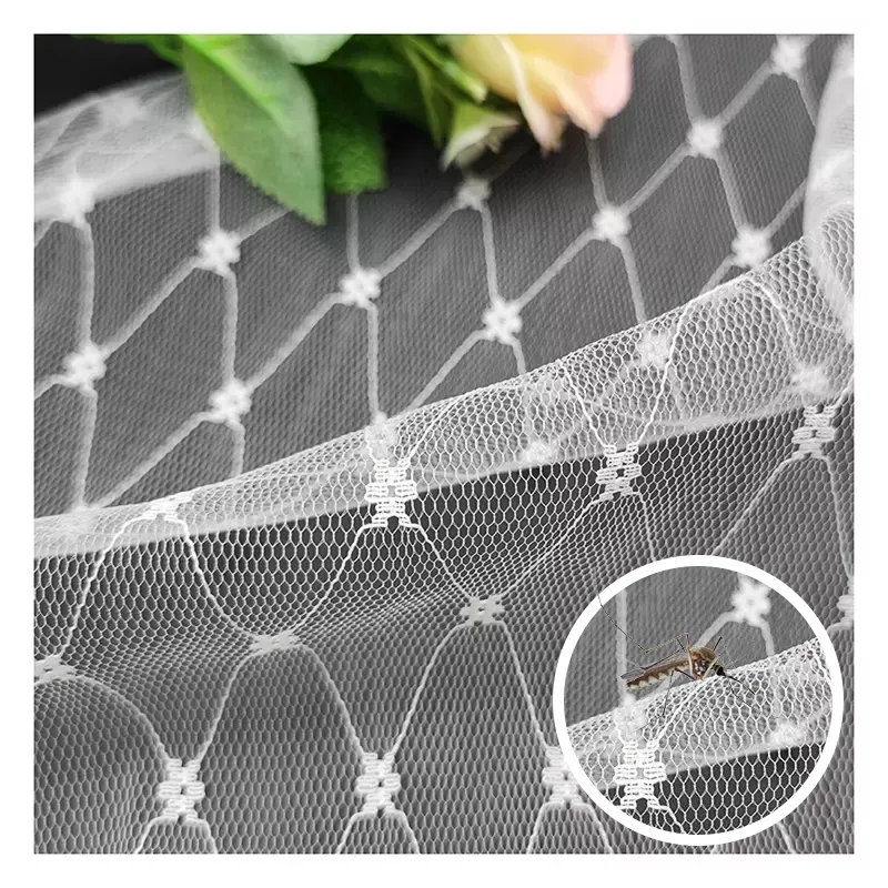 Toptan beyaz yumuşak tül sivrisinek ağı kumaş Polyester örgü jakarlı kumaş