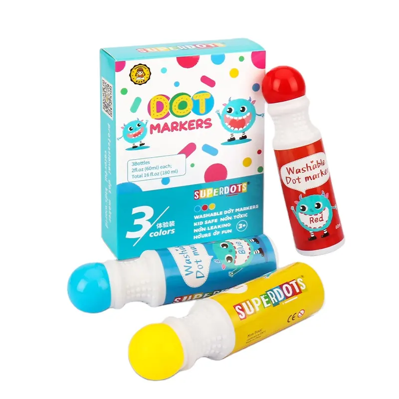 Neue Packung Super Dots wasch bar kein Chaos sicher Kinder Marker Stifte 3 Stück Dot Marker Set Dot Art Dauber Spielzeug benutzer definierte Briefpapier