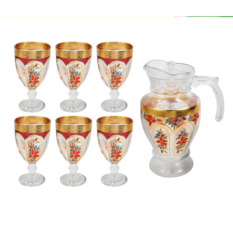 Набор кувшинов для воды из золотистого/серебристого стекла, 7 шт., 6 стеклянных чашек и 1 чайник