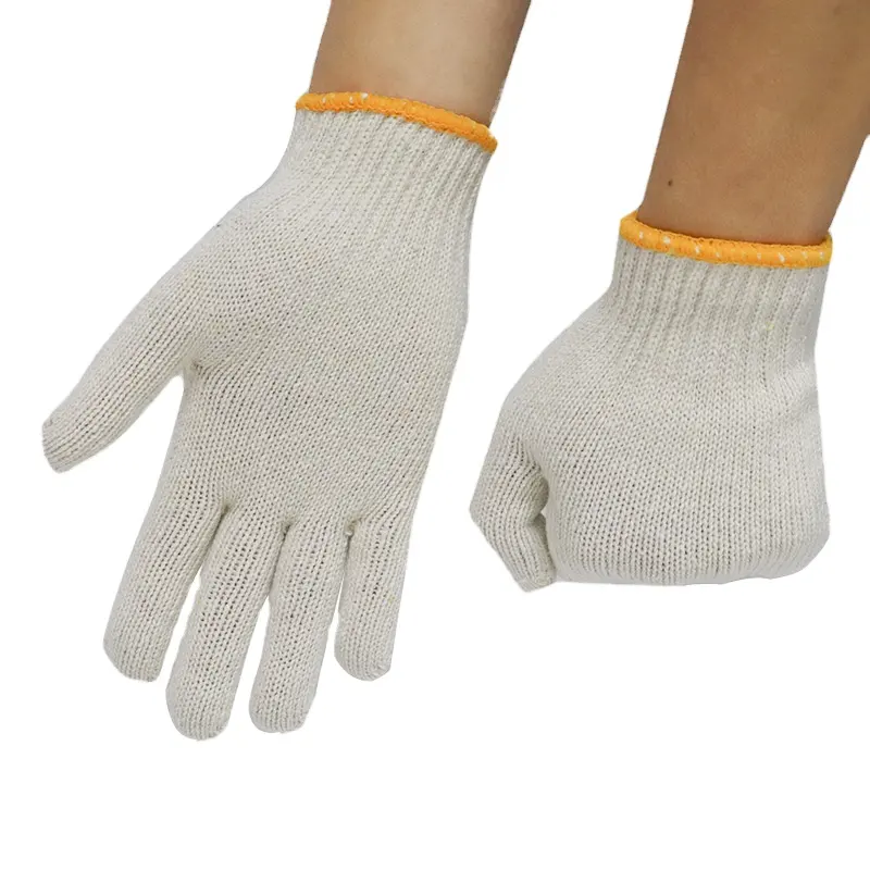 Vente en gros de gants en coton blanc Nature de calibre 7/10 gants de travail de sécurité antidérapants pour la construction