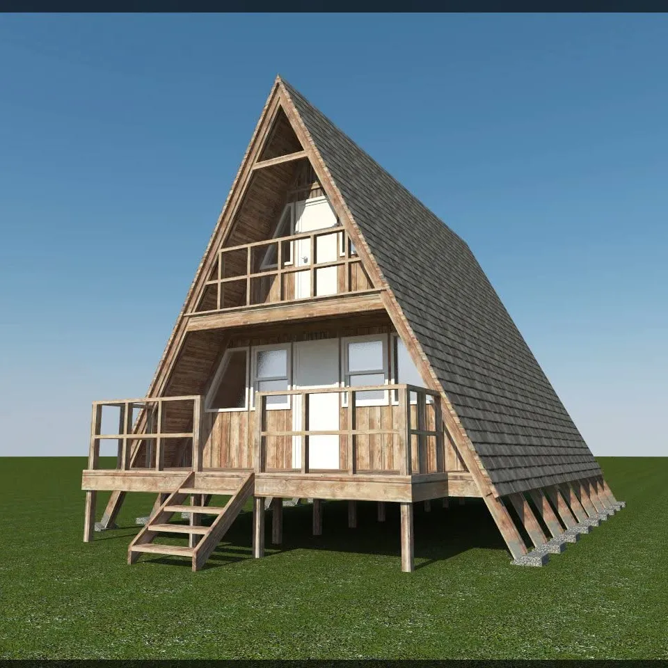 A-Frame-plano de cabina de 24 'x 21', casa pequeña con contenedor de dos niveles, para vacaciones