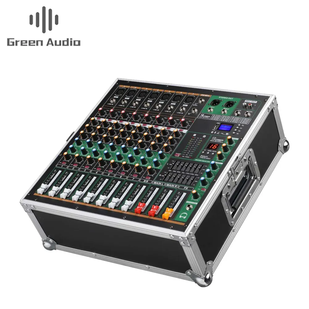 GAX-MK280-mezclador de Audio verde portátil, consola de sonido de alta potencia, potencia integrada, 8 canales, 16 tipos de DJ ECHO Digital