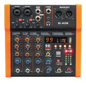 BL4USB High Quality Sound 4 Channel <strong>Pro</strong> <strong>Mixer</strong> Console With 99 DSP Channel Band 3 EQ Small Show with Soundcard Bluetooth