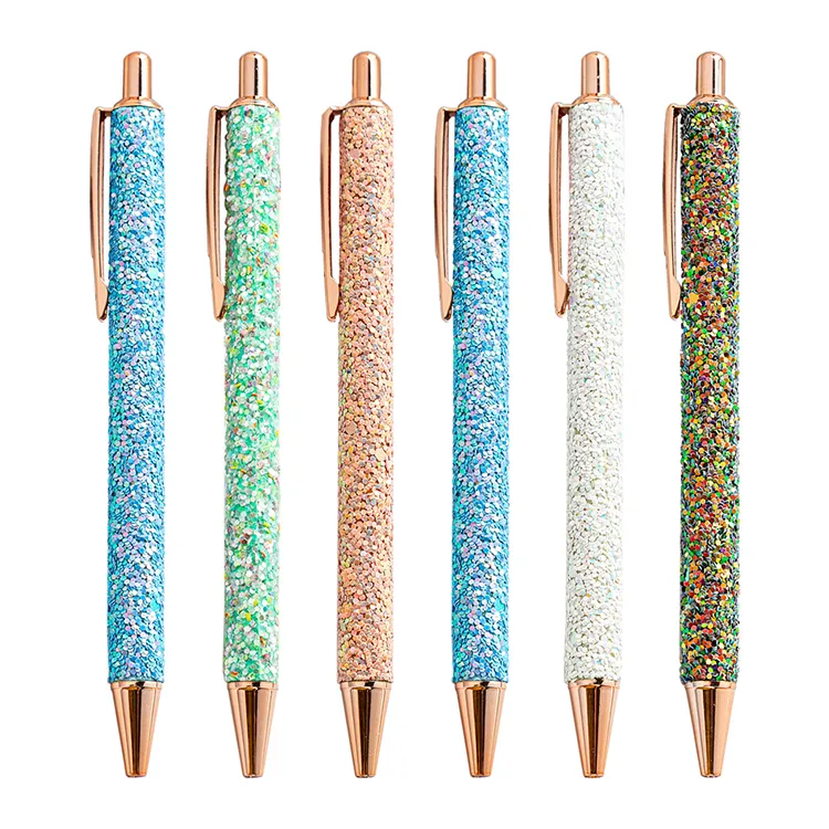 Marché américain vente chaude stylo à bille en métal à couverture scintillante de luxe à la mode joli stylo à bille scintillant