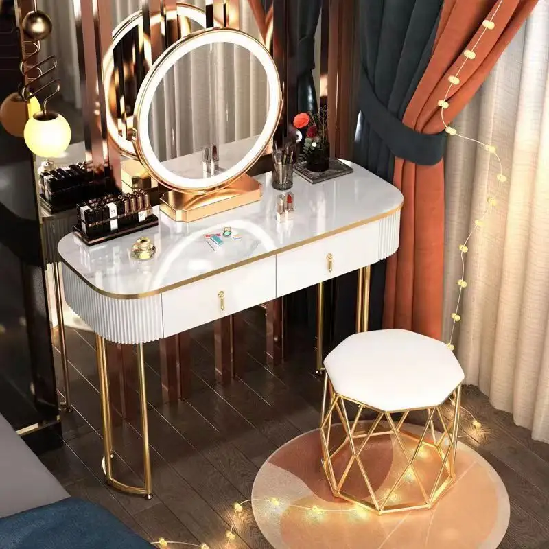 Offres Spéciales de meubles modernes pour chambre à coucher coiffeuse maquillage vanités ensemble de table avec miroir led maquillage vanité avec miroir éclairé