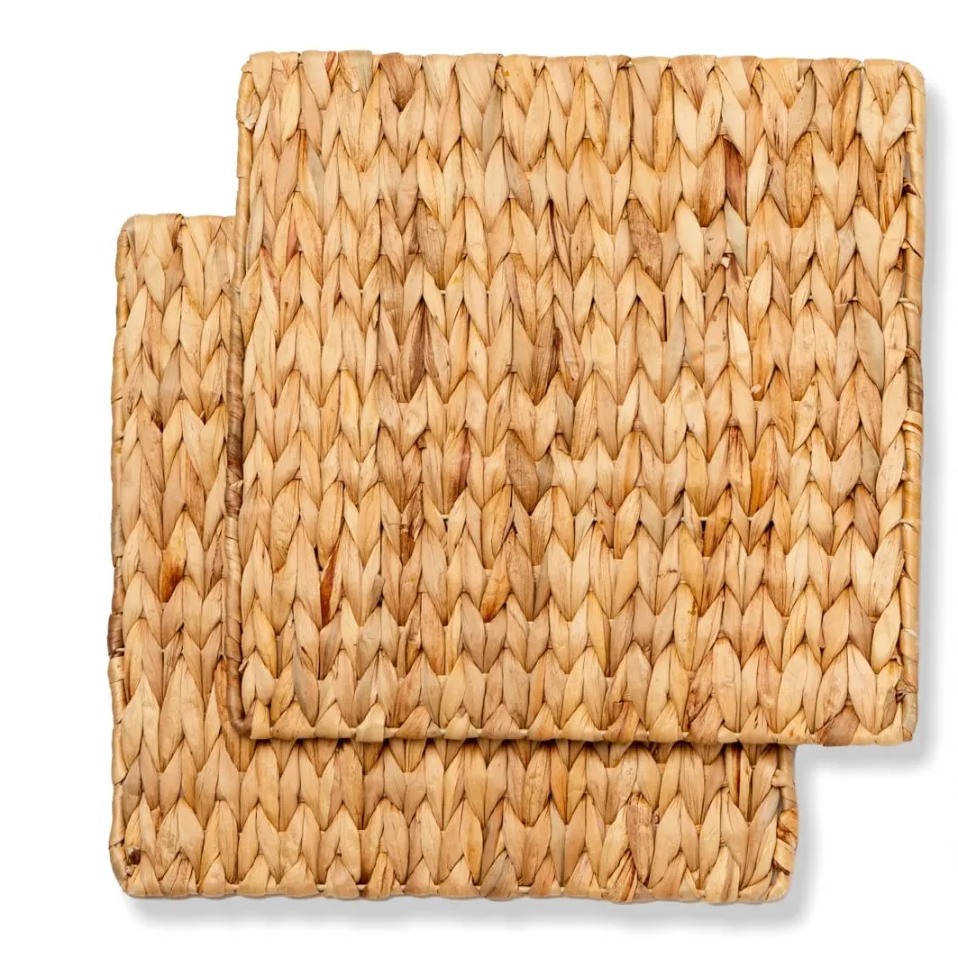 Manteles Individuales rectangulares con tejido de jacinto de agua Natural, manteles de mimbre trenzados, placas de cargador para decoración del hogar