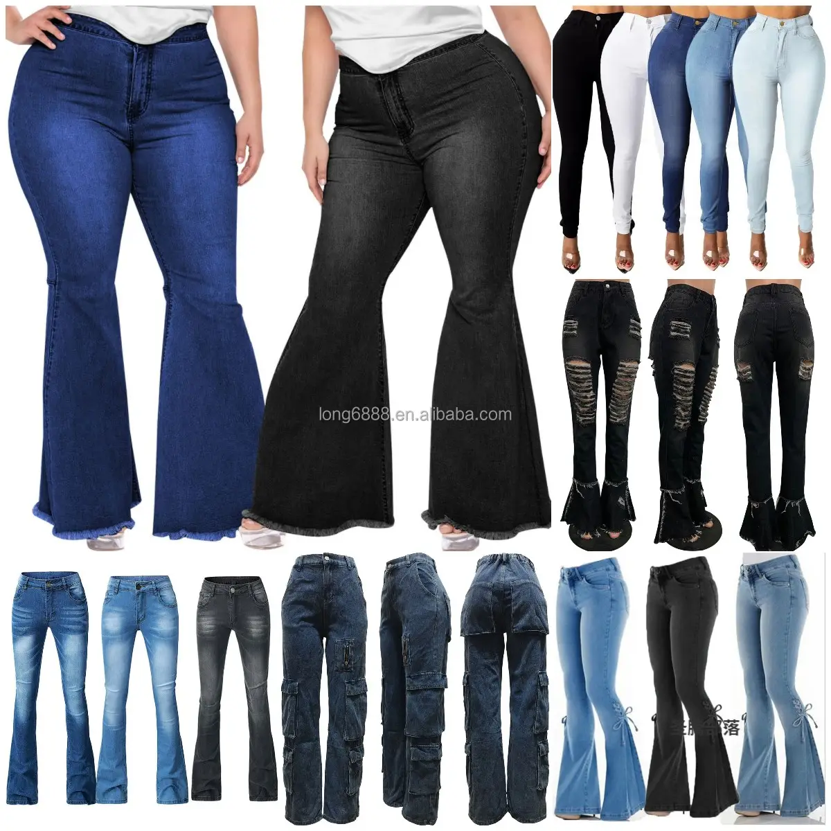 American Hot Sweet jeans Mujer botón cremallera bolsillo flecos costura diamante diseño alta cintura largo más barato jeans