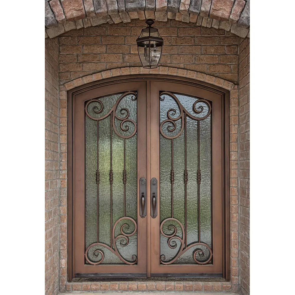 フラワーグリルデザインのメインエントランスメタル錬鉄製ドア