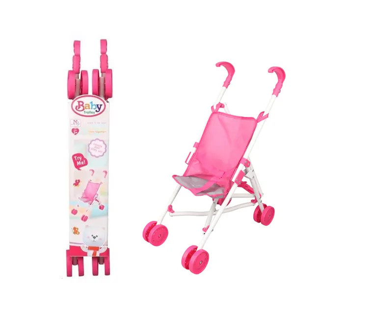 New design lovely girl pink iron play house seats iron pram toy doll stroller