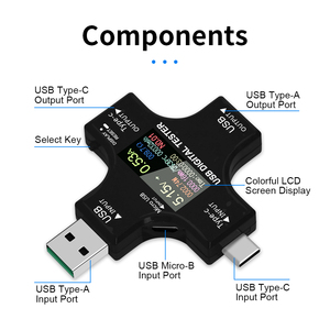 2 in 1 tipo C Tester USB schermo a colori IPS multimetro digitale tensione corrente potenza temperatura rilevatore di capacità