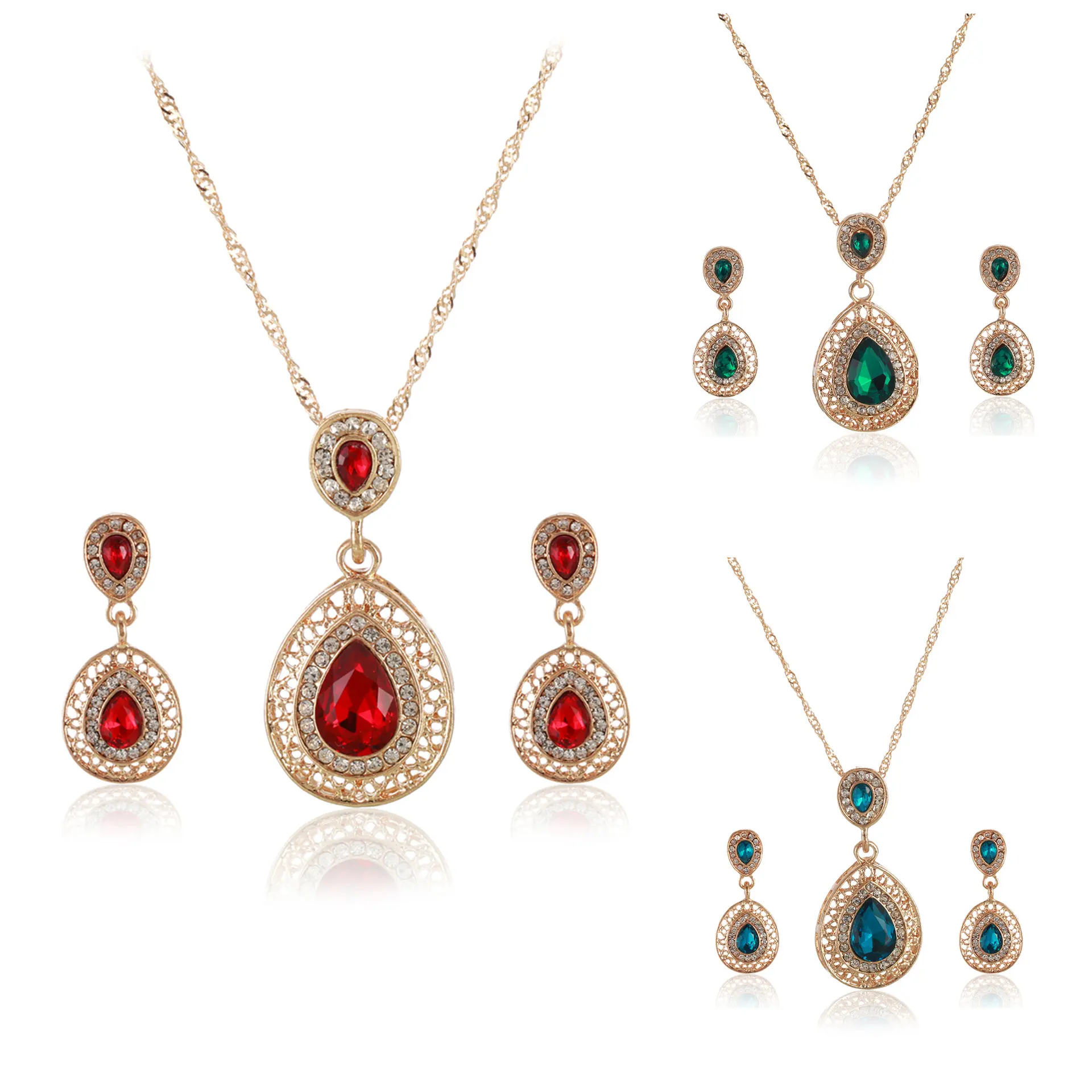 LOTOS Jewelry-Conjunto de collar y pendientes para mujer, Set de joyería de oro de 18K con zirconia, colgante marroquí