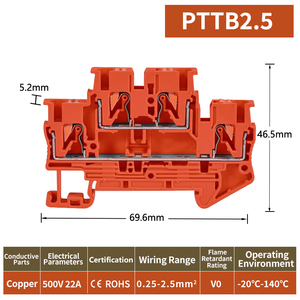 Colores personalizados JPTTB 2,5 Alimentación a través de riel DIN Bloques de terminales de resorte de conexión de empuje de plástico - Product Image 2
