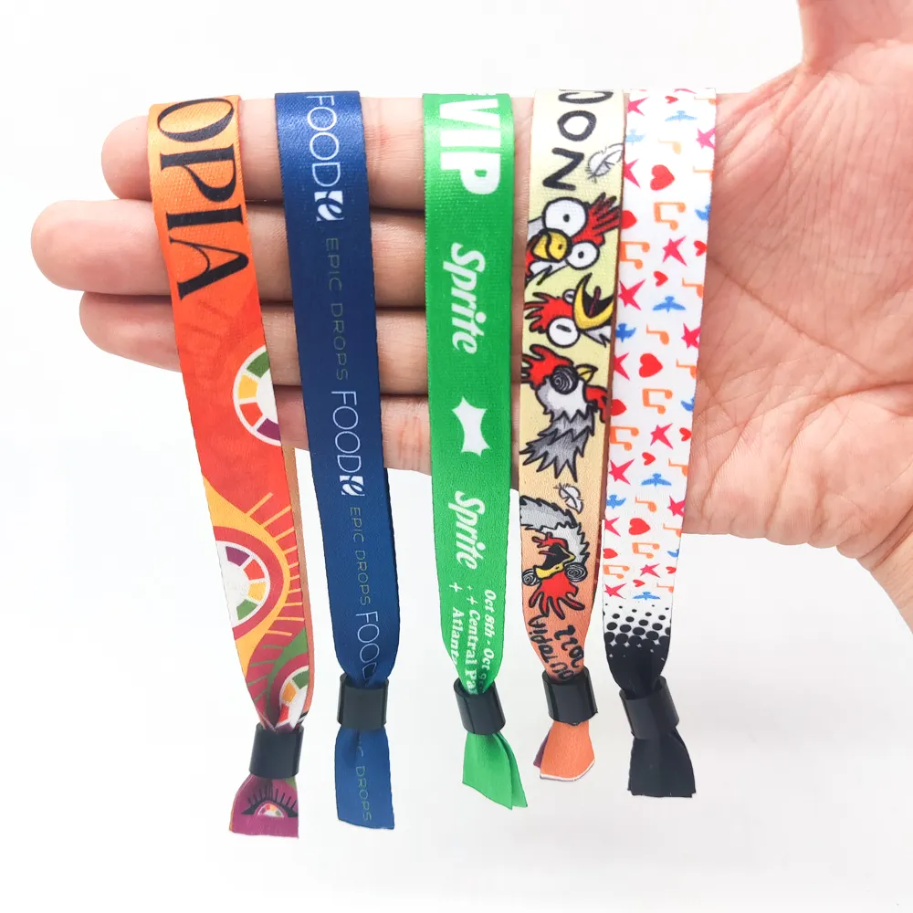 Logo personnalisé pas cher, vente en gros, Bracelets colorés en Polyester tissé, Bracelets en tissu pour les événements de fête et de Festival