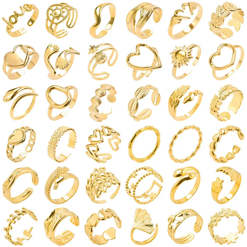 2023 Barato Opções Múltiplas Anéis Não Tarnish Aço Inoxidável Anéis Abertos Banhado A Ouro Anéis Ajustáveis Para As Mulheres