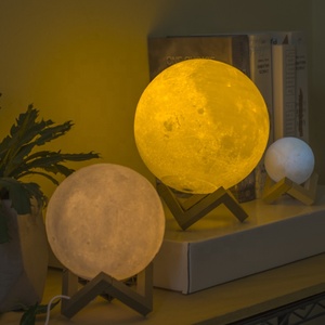 20cm 2 renkler Led gece lambası 3d baskı ay lambası kısılabilir dokunmatik kontrol - Product Image 5