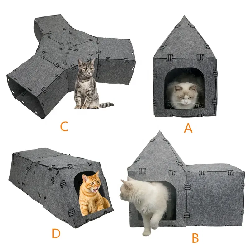 Kedi keçe ev tünel kombinasyonu yatak nefes kedi Pet mağara koyu kedi yatak ev kolay ayrılabilir doğal yatak kadife kuzu 1. Gri