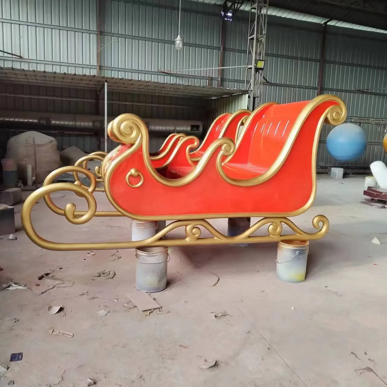 Cuộc Sống Kích thước Santa Claus Sleigh với giáng sinh Tuần lộc thương mại điện Sleigh sợi thủy tinh ngoài trời trang trí Giáng sinh