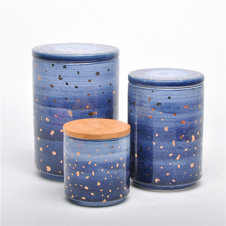 Space Star luxury home decoration candlestick ceramic cylinder candle holder with lid